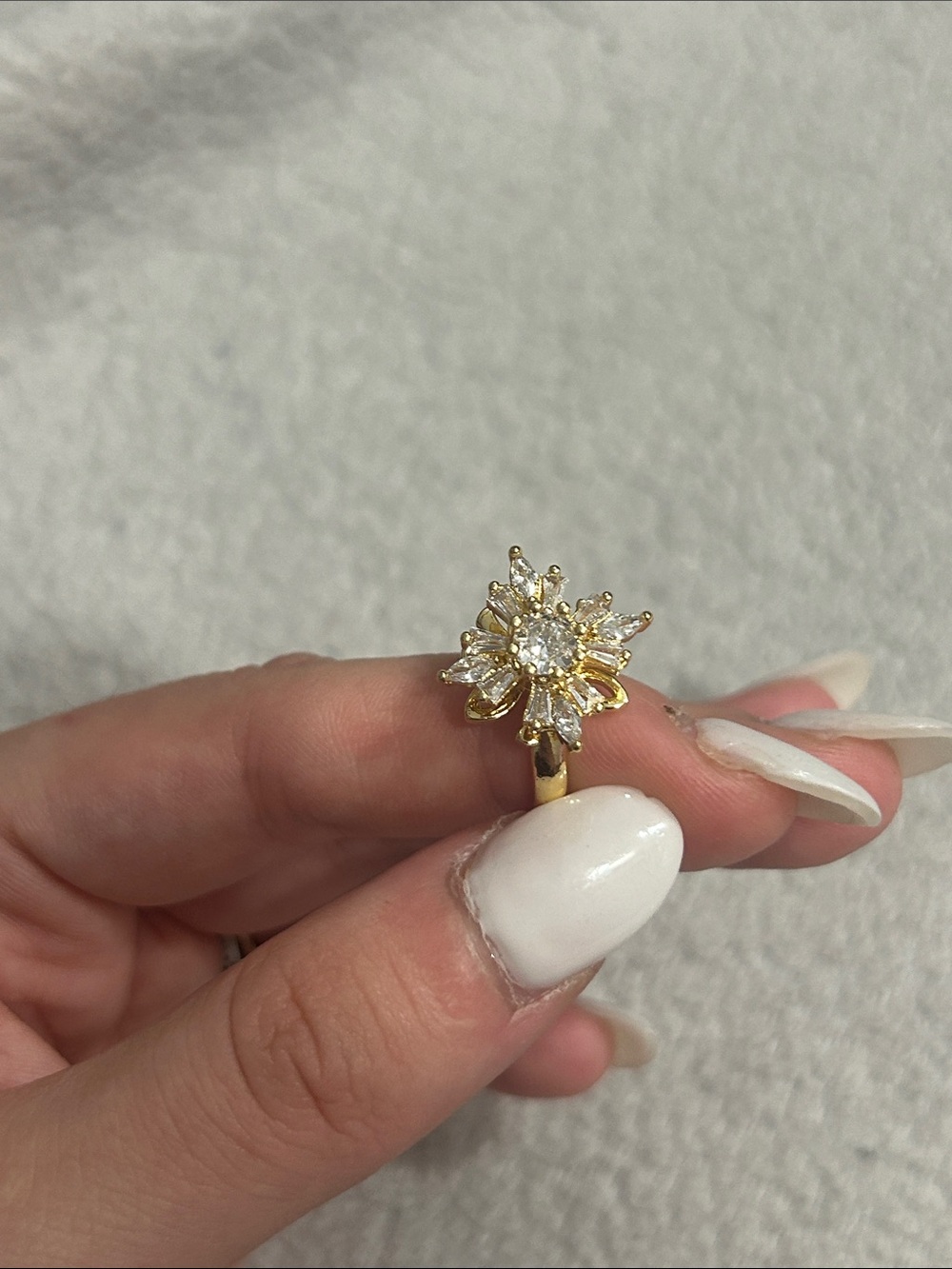 Rotating Adjustable Gold Floral Cluster Ring with Clear Crystal Petals